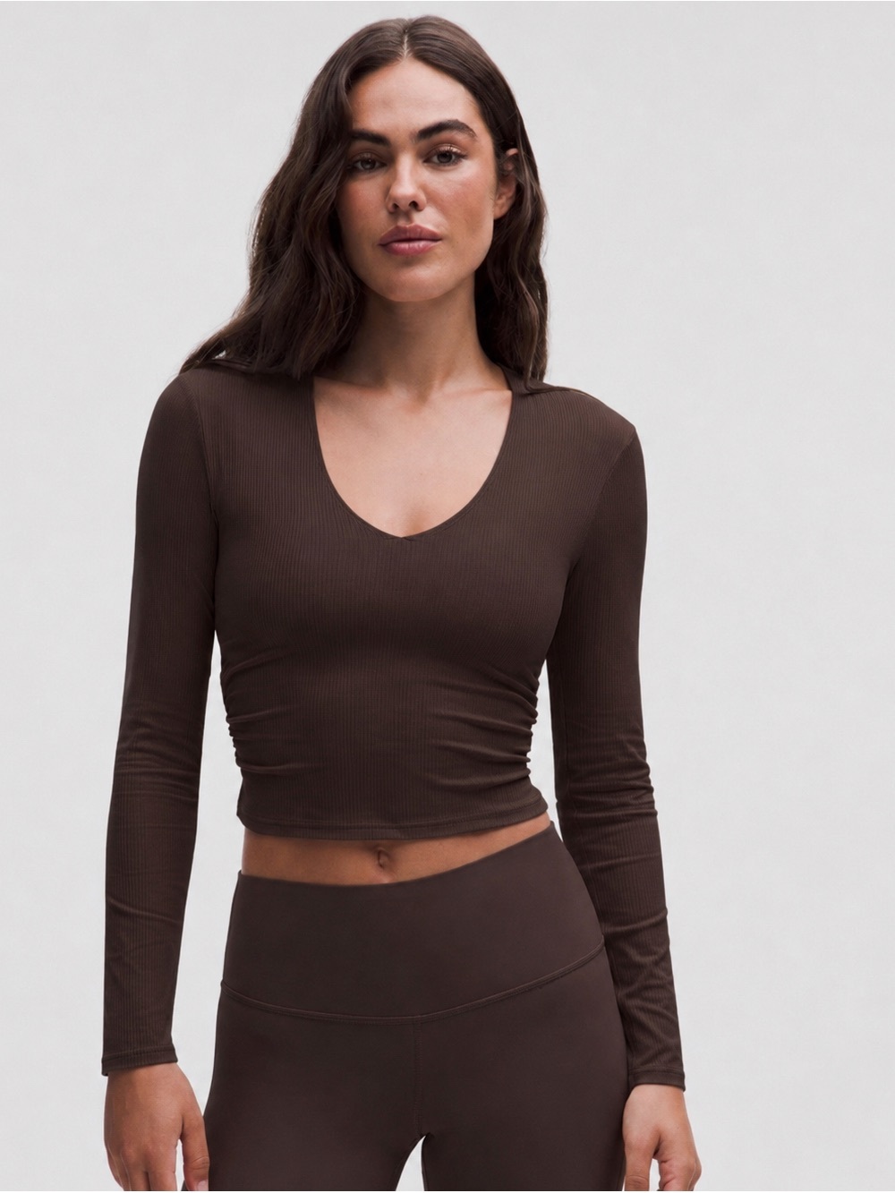 NWT Lululemon Long Sleeve Ribbed V-Neck Crop Top in Dark Brown